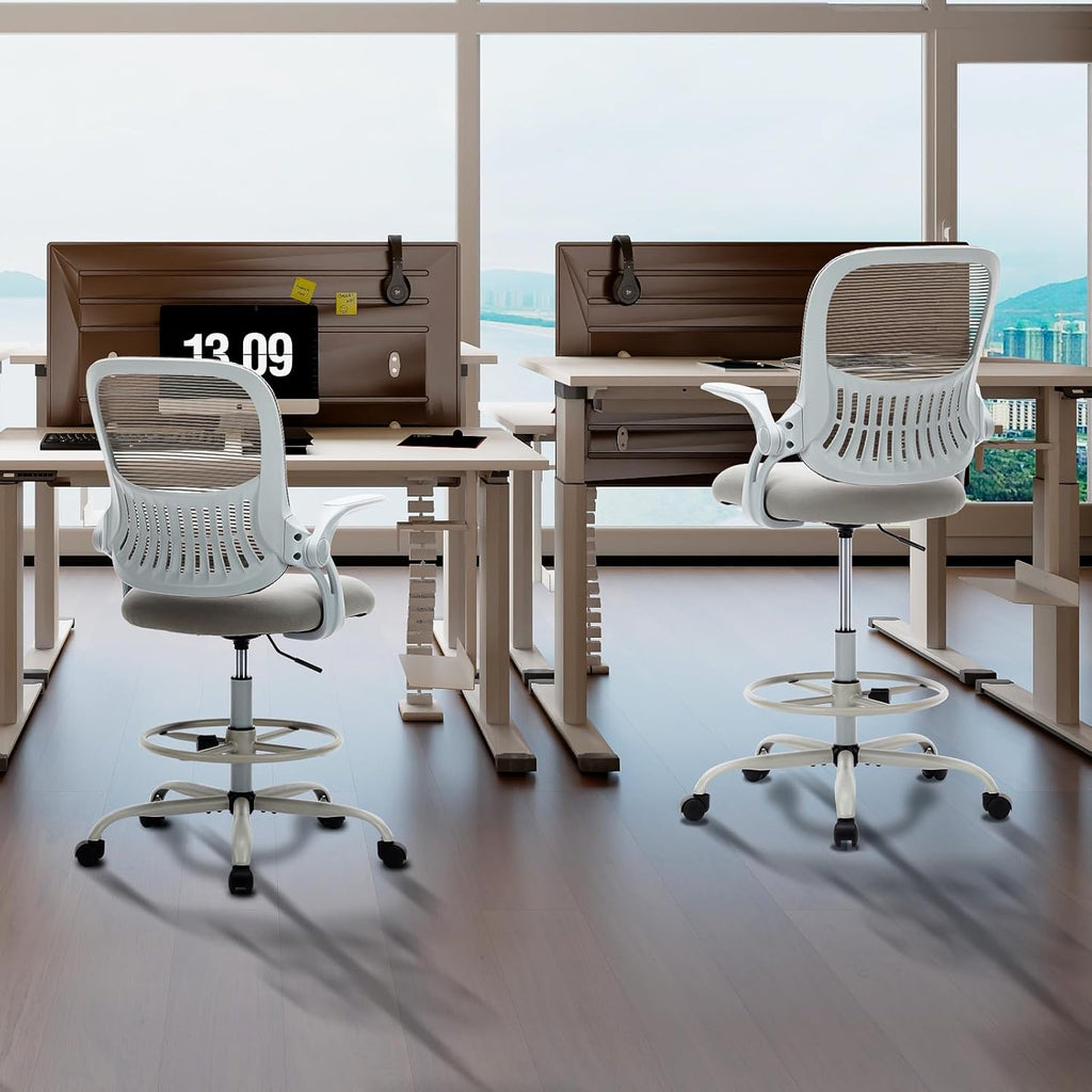 Drafting Chair with Flip-up Arms and Adjustable Foot-Ring J22014