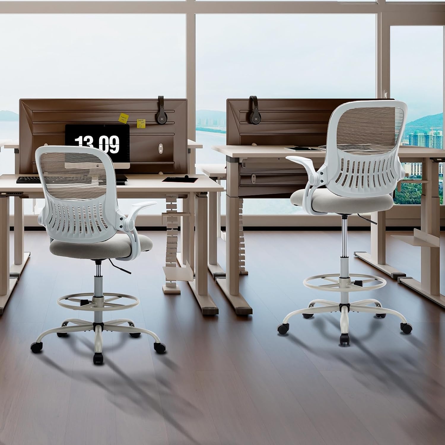 Drafting Chair with Flip-up Arms and Adjustable Foot-Ring J22014