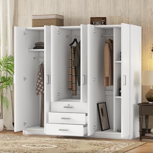 White 6-Doors Wooden Wardrobe N75560