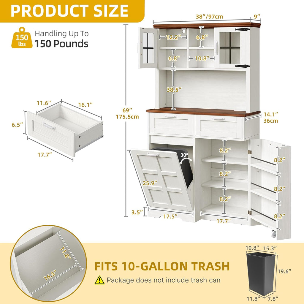 White Oak Tall Kitchen Pantry Cabinet with Trash Can P245454