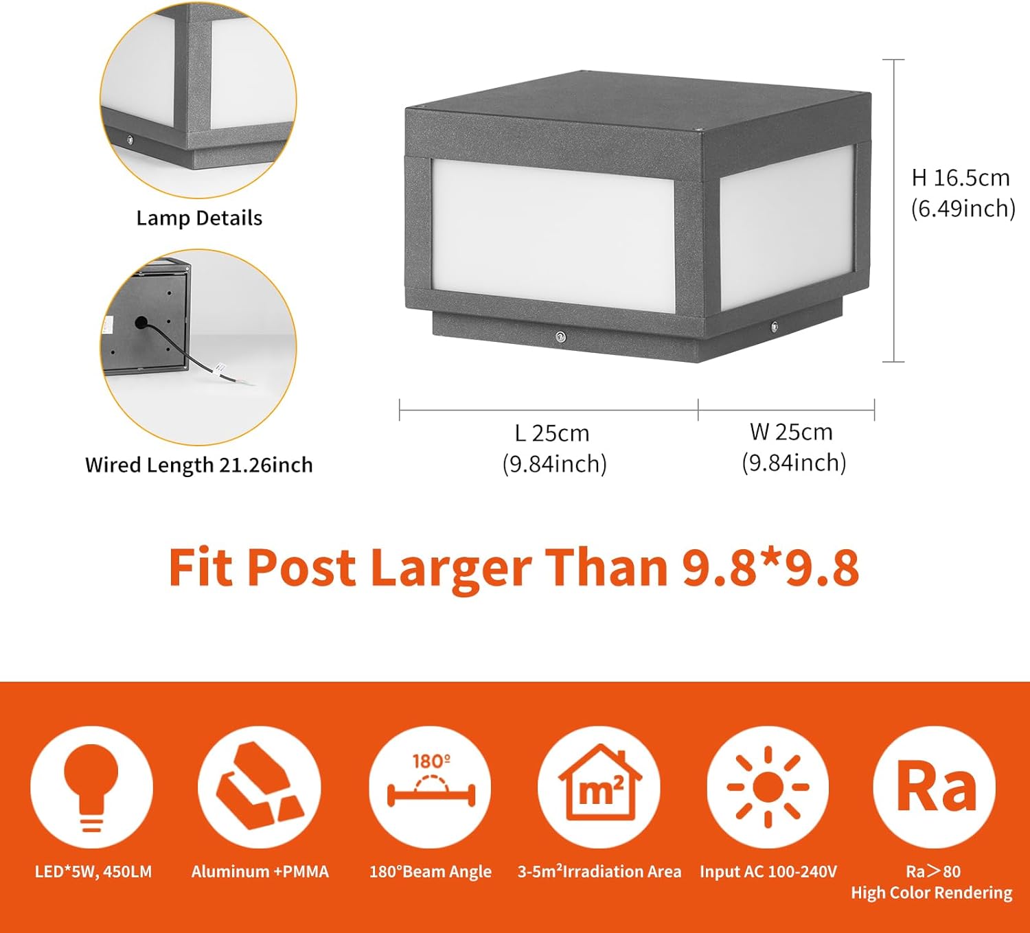 LED Post Light, IP65 Waterproof Aluminum Column Light B7313
