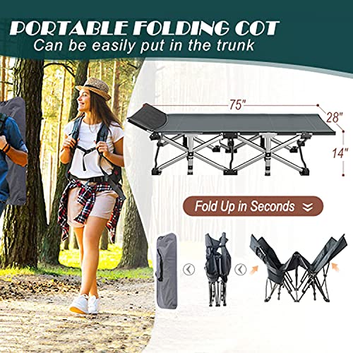 2PK Foldable Double Layer 1200D 500lb Loading Camping Cot with Carrying Bag Q72348