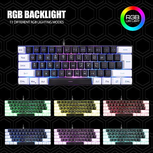 Wired Compact Mechanical Gaming Keyboard 61 Keys RGB LED Backlight U31275