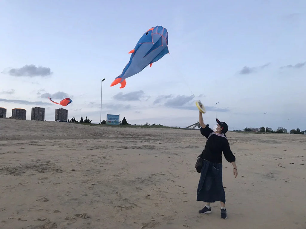 Blue Polyester 78inch Whale Dolphin Kite F146