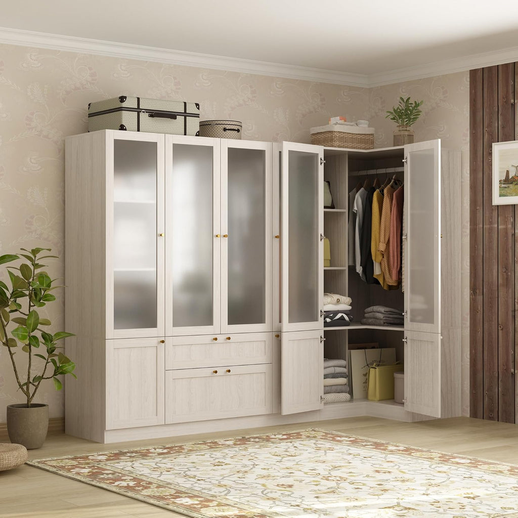 98.4" L Warm Grey 6 Door Wooden Armoire Wardrobe Closet Q49386