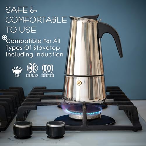 6 Cup Stovetop Espresso Maker 10oz Stainless Steel Black G20006