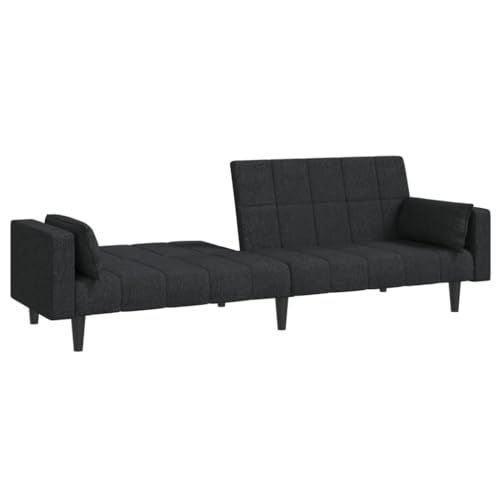 2-Seater Black Fabric Convertible Sleeper Sofa Bed with Two Pillows W50551
