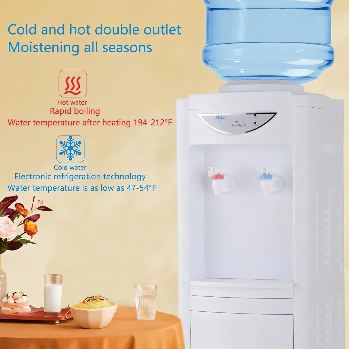 White Top Loading Hot and Cold Water Cooler Dispenser with Storage Cabinet & Child Safety Lock M36168