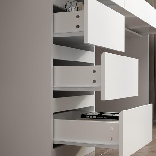 White 94.5" L Computer Desk with 6 Drawers, 15 Shelves & 6 Doors L274