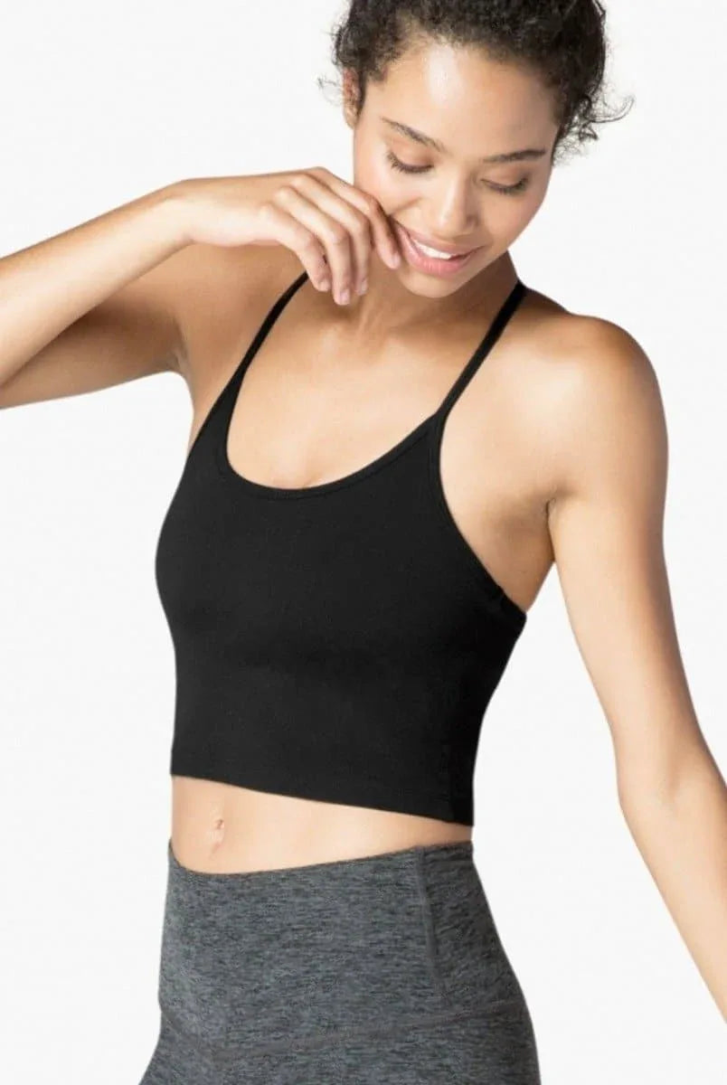 Slim Cropped Racerback Tank Top - Darkest Night