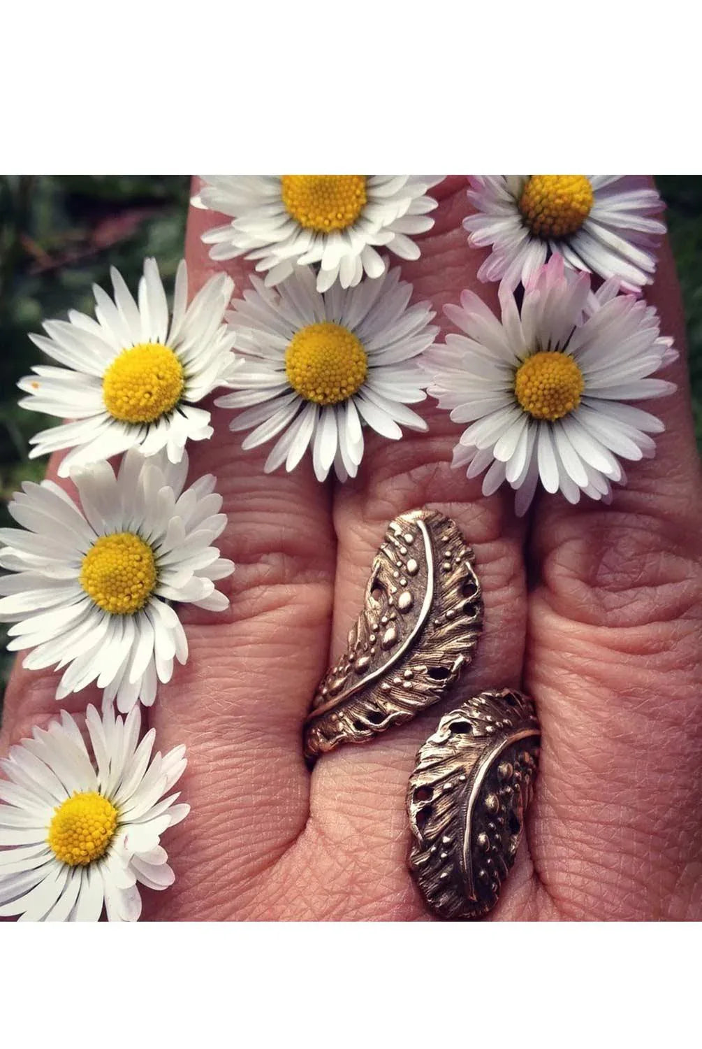 Boho Influence Feather Antique Bronze Ring Wrap