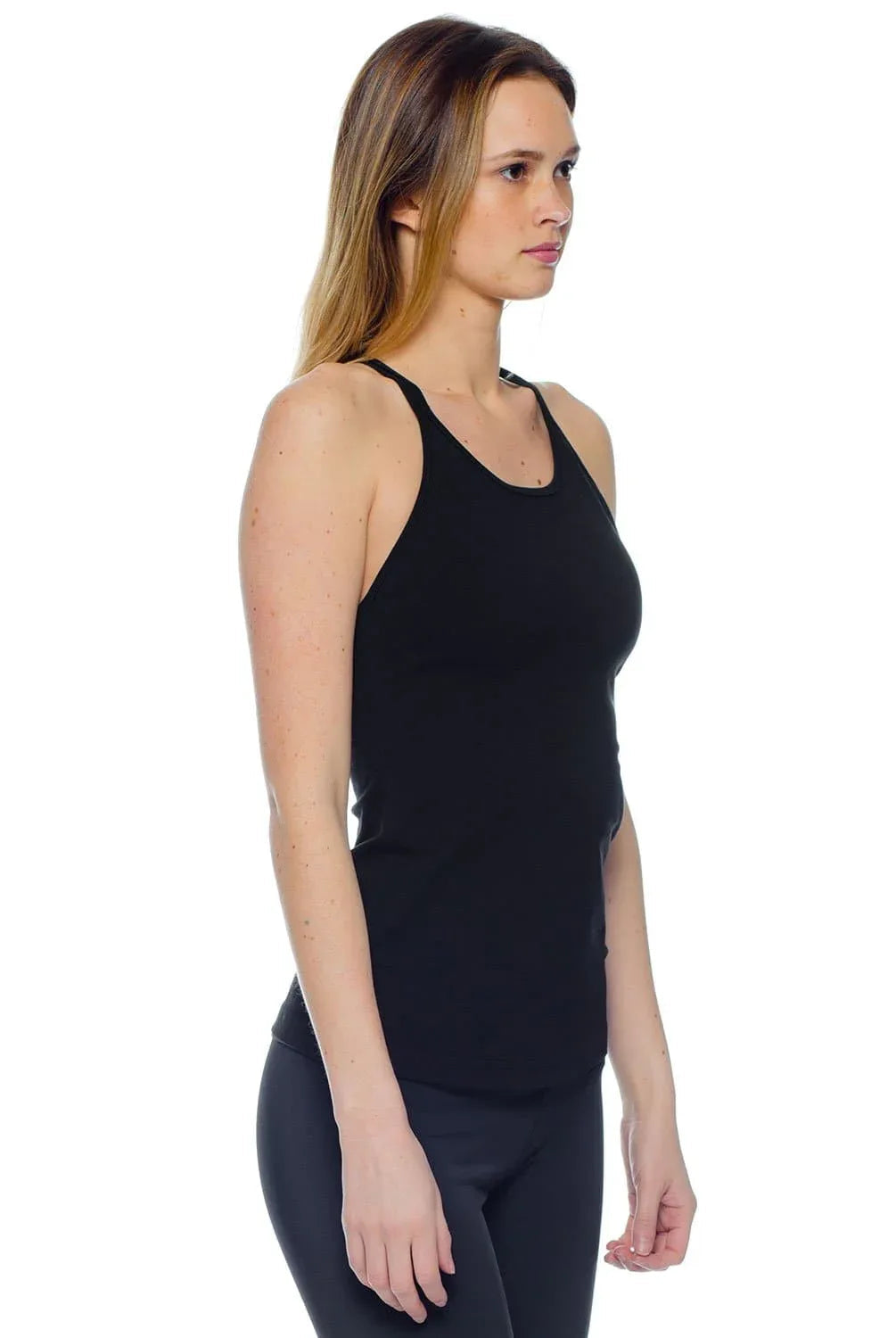 Sleek High-Cut Neckline Double Cross Back Tank - Black