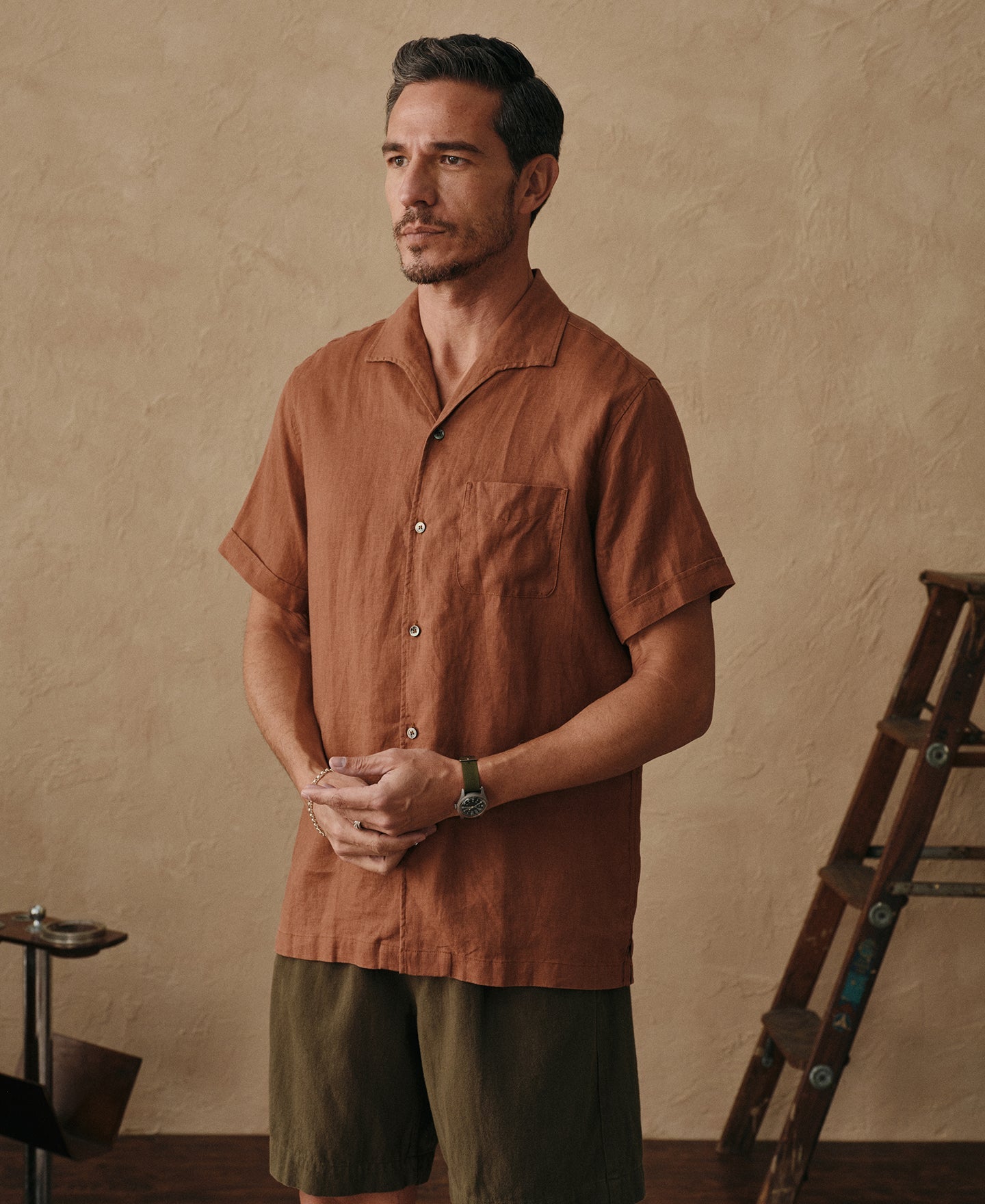 1950s Italian Collar Linen Short Sleeve Shirt