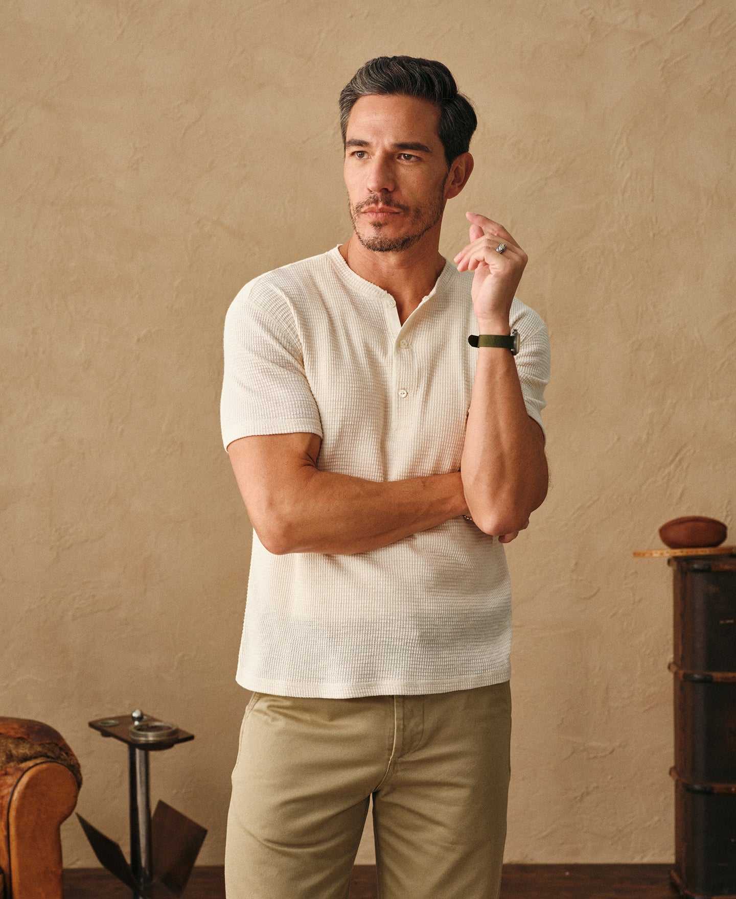 Honeycomb Waffle Knit Henley T-shirt