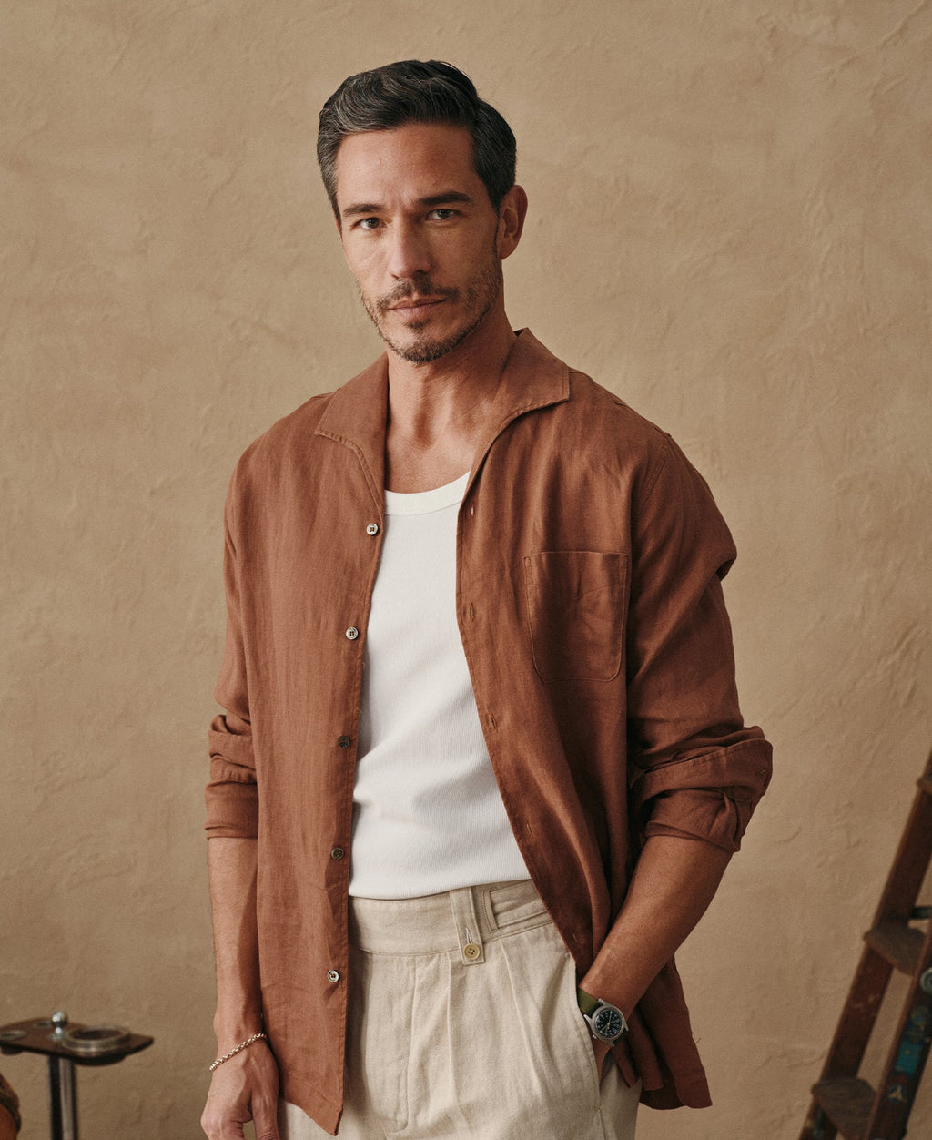 1950s Italian Collar Linen Shirt