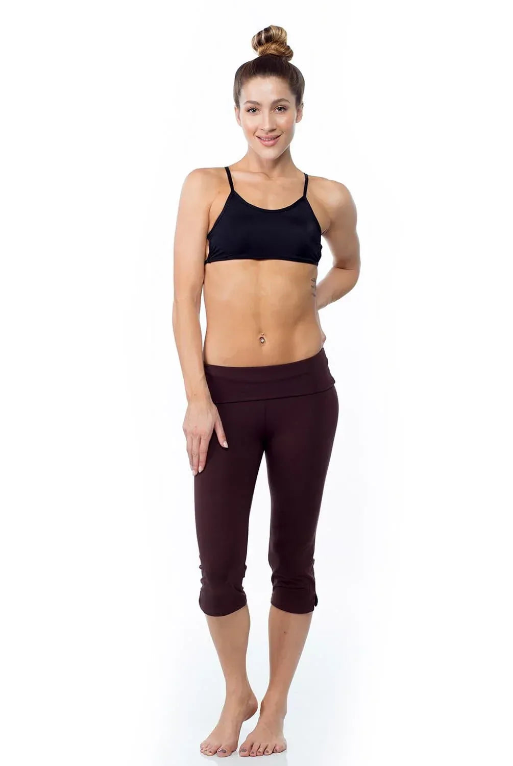 Crop Wide Waistband Foldover Capri Pants